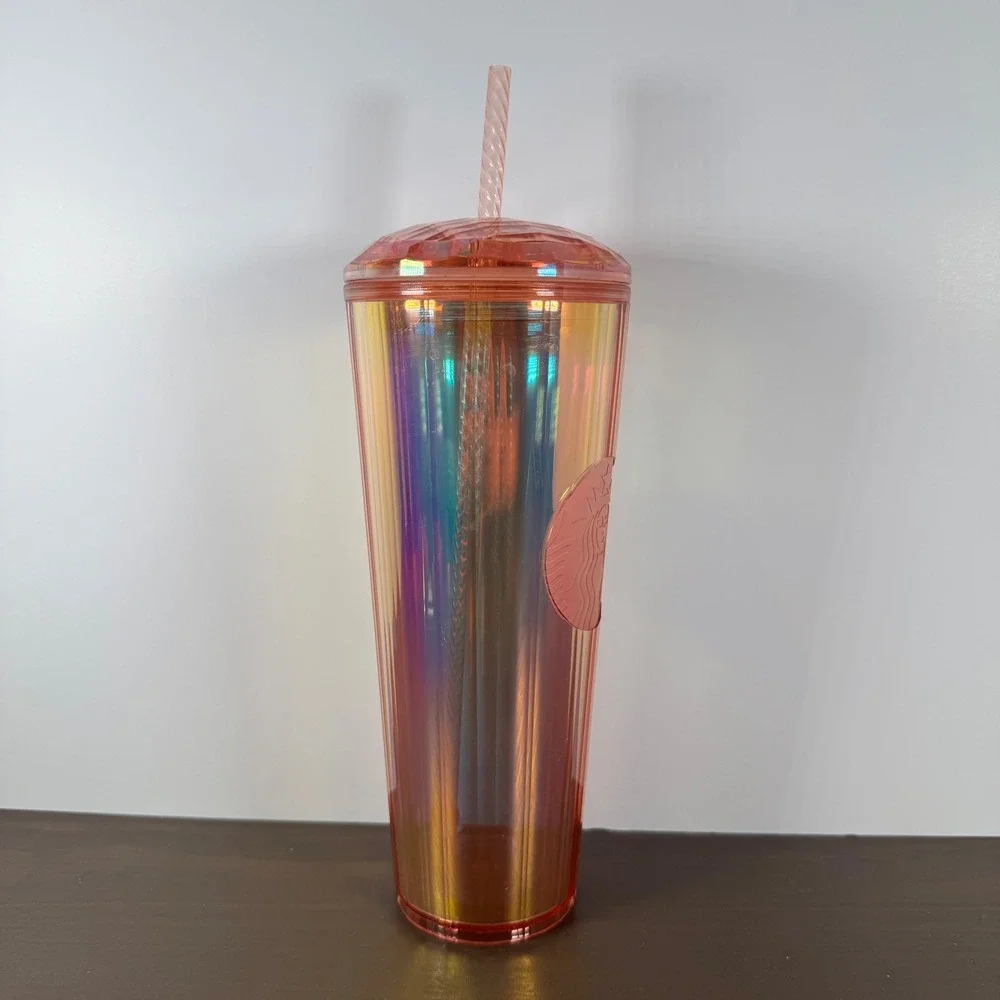 Starbucks Iridescent Sunset Orange Pleated Venti Tumbler 24oz Cold Cup Plastic